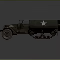 Military Green Tracked Vehicle With Open Cargo Bed And Star Emblem
