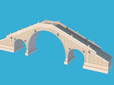 Stone Arch Bridge With Multiple Arched Design And Stone Railings Structure 3d model