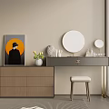 Modern Dressing Table Interior With Round Mirror Stool And Decorative Items 3d model