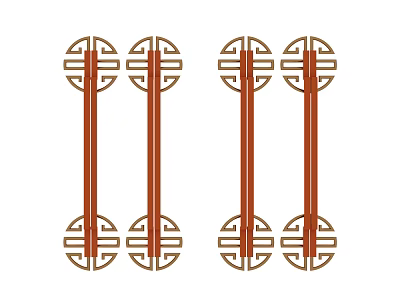 Traditional Chinese Door Handles With Ornate Circular Patterns And Red Brown Finish 3d model