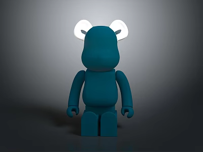 Blue Cartoon Bear Figure With White Ears And Simple Structure On Gray Background 3d model