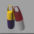 Two Colorful Handheld Water Bottles With Yellow Purple And Red Silver Design
