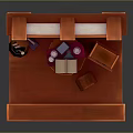 Miniature Scene Structure with Red Frame Arched Window Small Bookshelf Table Vase and Books