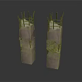 Rough Concrete Columns With Cracks And Twig Like Structures On Top