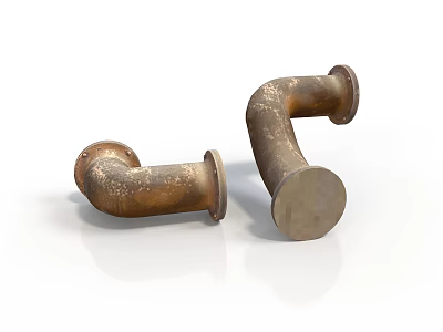 Rusty Metal Elbow Pipe Fittings With Flanged Ends On White Background 3d model