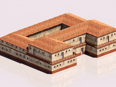Traditional Courtyard Building With Red Tiled Roof And Beige Exterior Walls 3d model