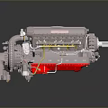 Detailed Automotive Engine With Metallic Structure And Red Components