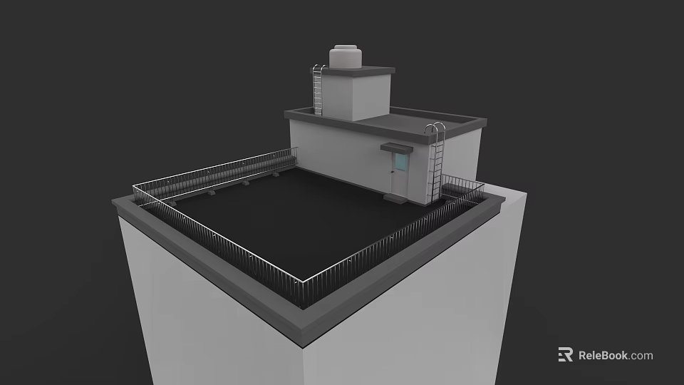 Modern School Building Roof Structure With Railing Ladder And Open Platform 3d model 