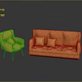 Vibrant Orange Sofa Set Including Double Sofa Single Armchair And Plush Cushions