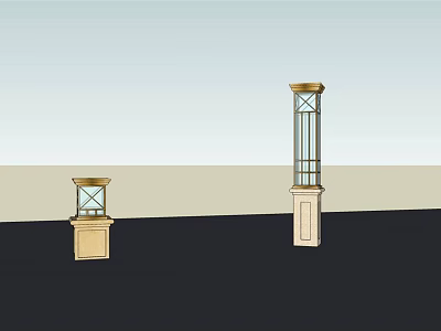 Outdoor Column Lights With Different Heights Glass Panels And Gold Accents For Garden Patio 3d model