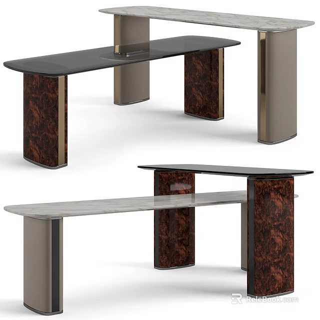Elegant Modern Coffee Table With Sleek Marble Top And Wooden Carved Legs 3d model 
