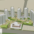 Row of Modern High Rise Buildings with Green Balconies and Landscaped Areas