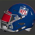 Blue Riddell Football Helmet With White And Red Stripes And Clear Facemask