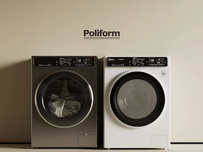 Poliform Black And White Front Loading Washing Machines In Modern Style 3d model