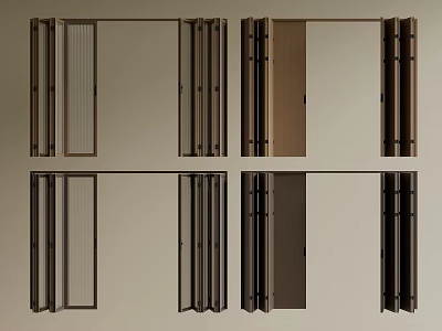 Modern Folding Doors with Various Designs Glass Panels and Wooden Frames 3d model