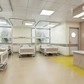 Bright Hospital Ward Interior With Patient Beds Nurse Station And Large Windows