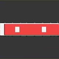 Modern Bus with Red Roof White Body Yellow Blue Stripes Blue Wheels and Reflective Surface