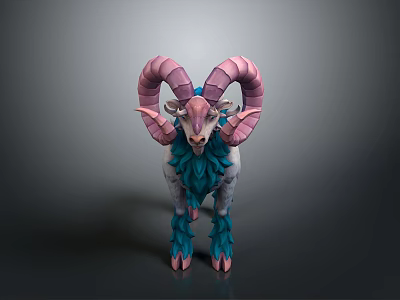 Fantasy Ram Character With Pink Purple Horns Blue Fur And Pink Hooves 3d model