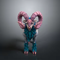 Fantasy Ram Character With Pink Purple Horns Blue Fur And Pink Hooves
