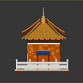 Traditional Chinese Architecture With Yellow Tiled Roof And Orange Walls Curved Eaves Arched Doorway