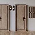 Chinese-style private room flat door hotel solid wood flat door grille window private room doorplate 3d model