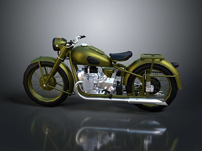 Vintage Green Motorcycle Classic Design with Black Seat Chrome Details and Reflective Surface 3d model