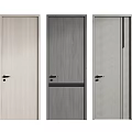 Three Modern Hinged Doors Featuring Wood Grain And Various Decorative Patterns For Home Use 3d model