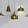 Variety of Vintage Hanging Pendant Lights With Glass And Woven Shades And Brass Fixtures