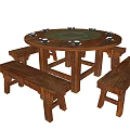 Rustic Natural Wooden Round Dining Table Set With Matching Benches For Home