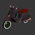 Vintage Black Scooter Motorcycle With Brown Seat Round Headlight And White Rim Wheels