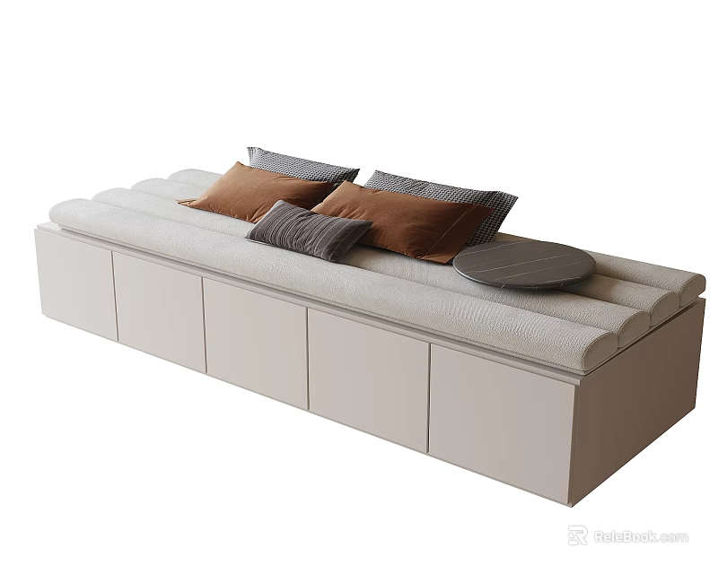 Modern Bay Window Bench With Storage Cabinets And Cozy Decorative Pillows 3d model