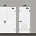 White Emergency Exit Doors Featuring Double Glass Panel And Single Ventilation Grille With Silver Handles