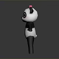 Cute Panda Game Movie Character With Pink Bow Big Eyes And Standing Pose