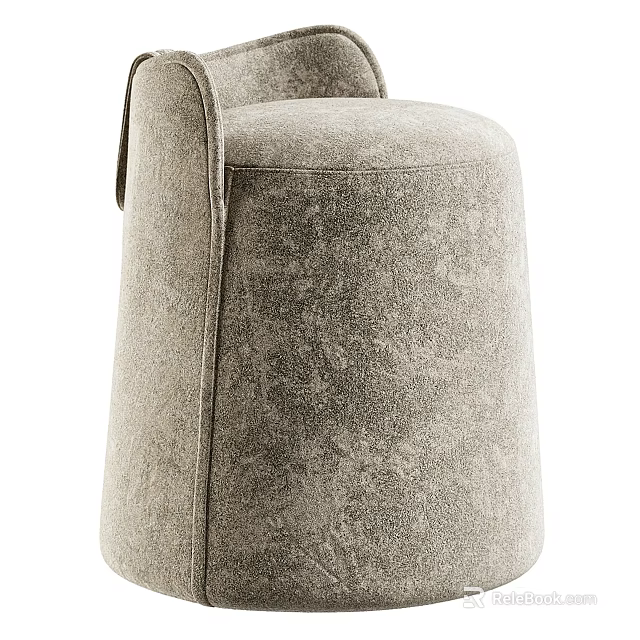 Modern Upholstered Stool With Soft Beige Fabric Backrest And Sturdy Design 3d model 