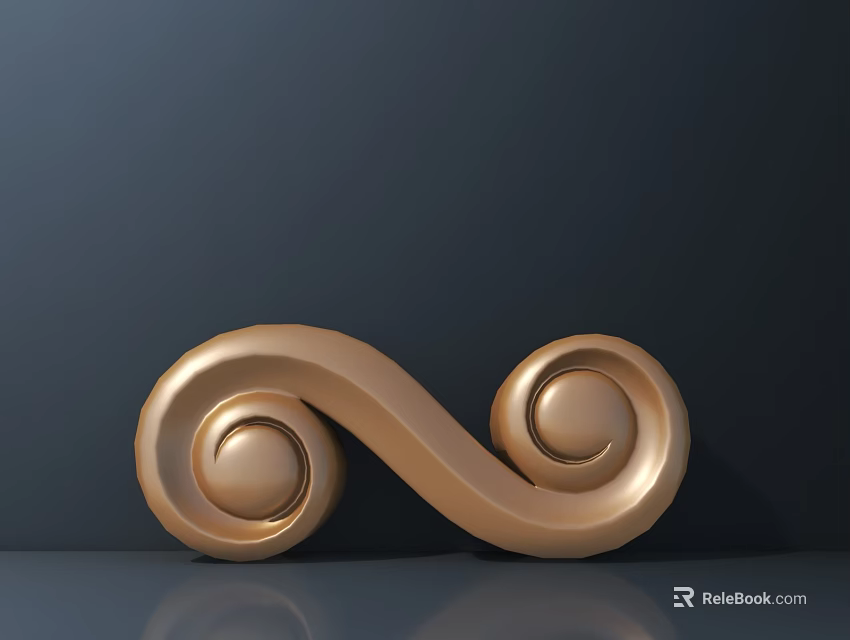 Golden Carved Decoration with Symmetric Spiral Curls Smooth Surface and Glossy Finish on Dark Background 3d model 