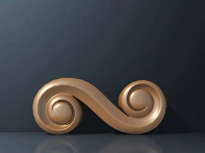Golden Carved Decoration with Symmetric Spiral Curls Smooth Surface and Glossy Finish on Dark Background 3d model