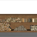 Organized Shelf With Stacked Firewood And Piled Stones For Storage