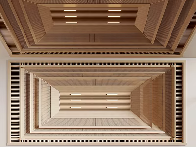 Wooden Layered Ceiling Design With Recessed Lights And Modern Style 3d model