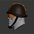 Brown Work Safety Helmet with Yellow and Black Stripes and Orange Goggles