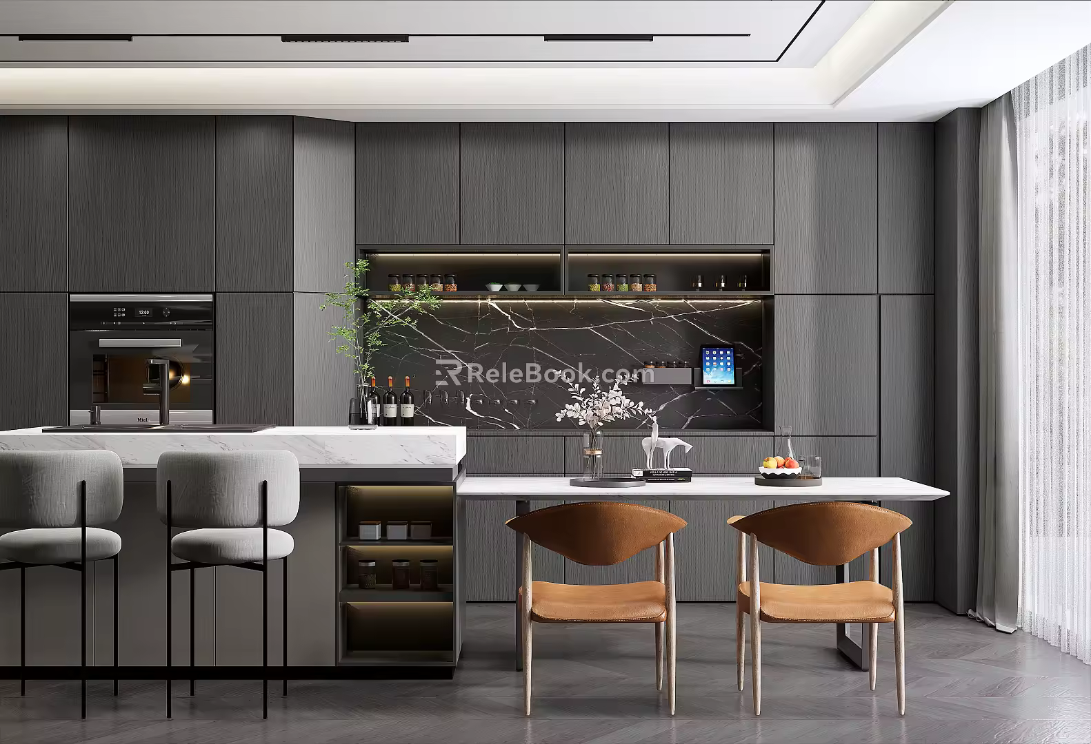 Modern Dining Table and Chair Combination Home Dining Table and Chair Water Bar Counter West Cabinet 3d model