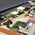 Outdoor Sofa Setup In Modern Patio With Umbrella Green Plants And Coffee Tables