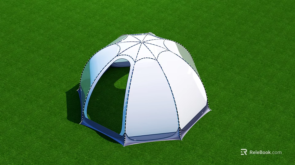 White Round Outdoor Sunshade Canopy With Support Frame On Green Grass 3d model