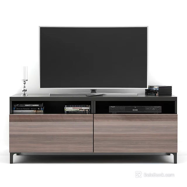 Contemporary Wooden TV Stand With Flat Screen TV Storage Cabinets And Media Devices 3d model 