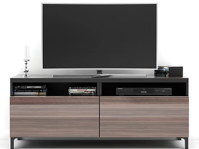 Contemporary Wooden TV Stand With Flat Screen TV Storage Cabinets And Media Devices 3d model