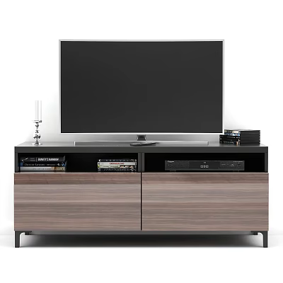 Contemporary Wooden TV Stand With Flat Screen TV Storage Cabinets And Media Devices 3d model