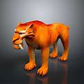 Saber-toothed Tiger 3D Model With Orange Red Long Saber Teeth Standing On Dark Background