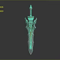 Decorative Sword With Ornate Gold Black Design Spiked Top And Red Gemstone