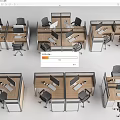 Modern Cubicle Office Workstations With Wooden Tops And Black Office Chairs