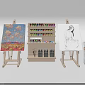 Art Supplies Display With Easels Canvas Colorful Painting Sketch And Paint Rack