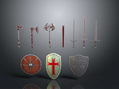 3D Modeled Medieval Weapons Featuring Axes Maces Swords and Shields 3d model